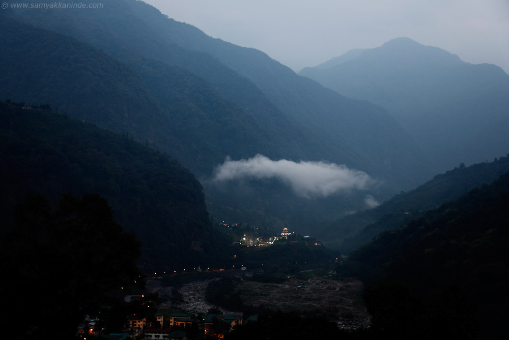 village in bhutan after sunset